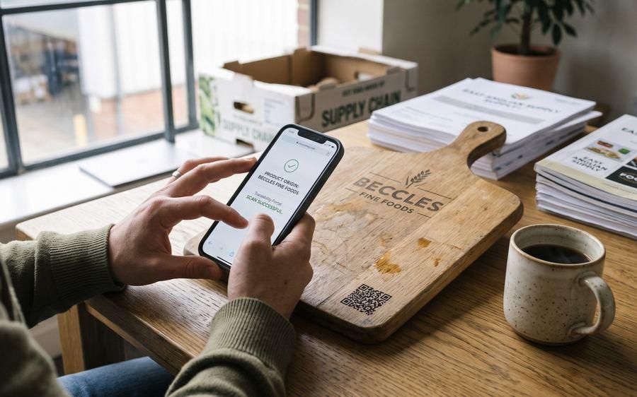 A prospect scanning the QR code on an engraved board with their phone